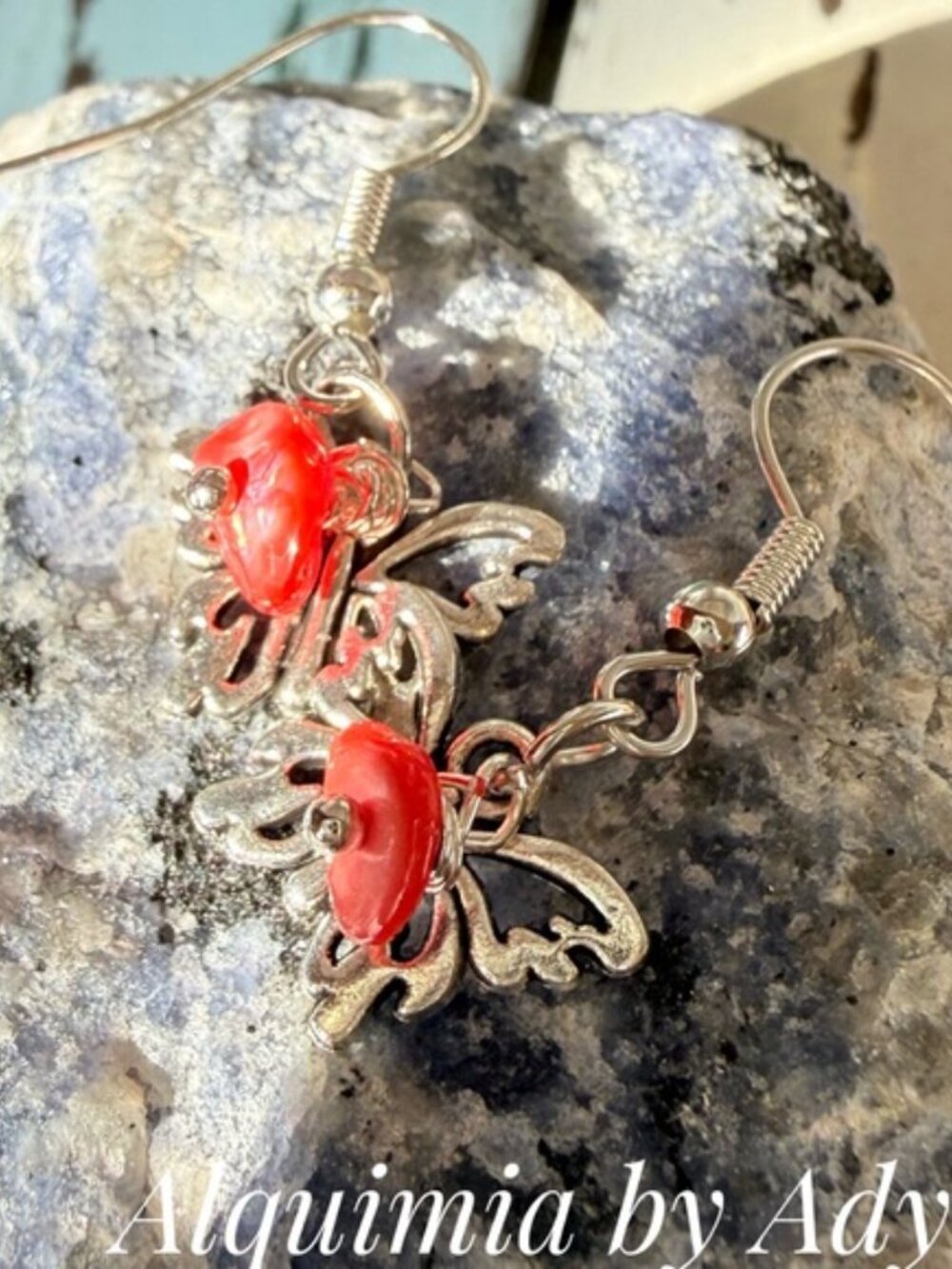 Mariposa y coral dangle earrings/silver